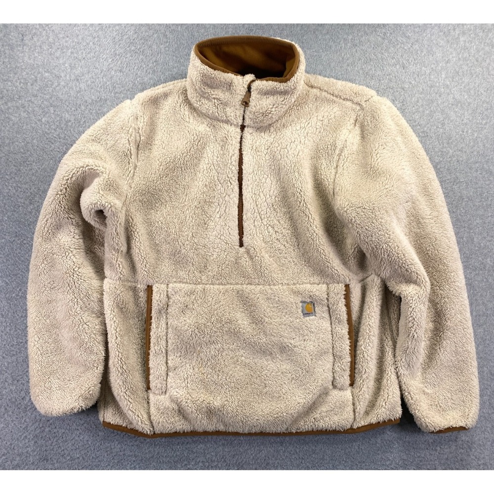 Carhartt Womens Small (4-6) Cream Sherpa Fleece Quarter Zip Pullover Loose Fit